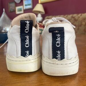 Chloé White Leather Sneakers with Black Logo Heel Tab